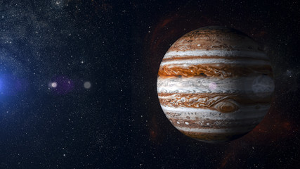 Naklejka premium Solar system planet Jupiter on nebula background 3d rendering