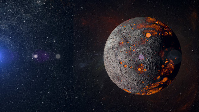 Alien hot planet on nebula background 3d rendering.