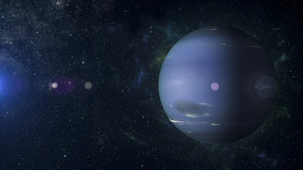 Solar system planet Neptune on nebula background 3d rendering.