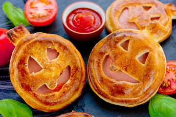 Funny Halloween pizza or mini pie