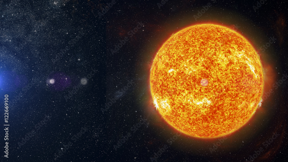 Wall mural sun on nebula background 3d rendering.