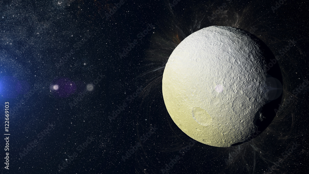 Canvas Prints solar system planet tethus on nebula background.