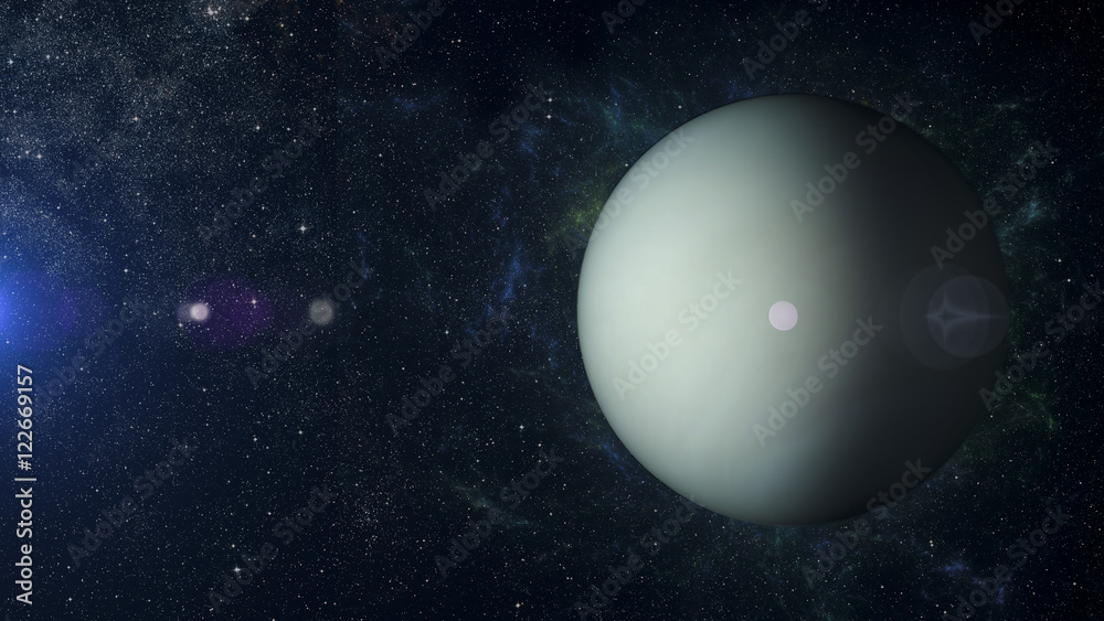 Canvas Prints solar system planet uranus on nebula background 3d rendering.