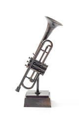 Toy trumpet / Vintage toy, trumpet on white background.