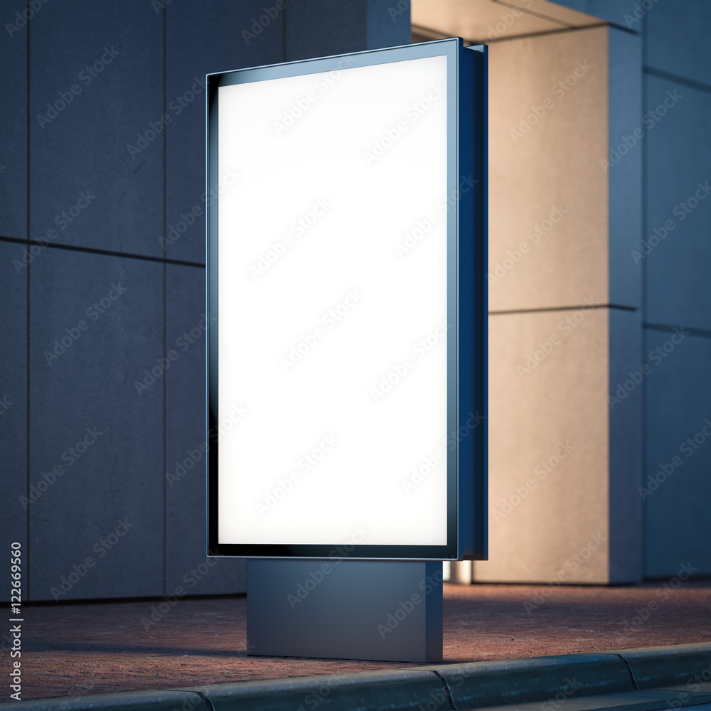 Wall mural blank metal advertising stand on the street. 3d rendering