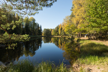 Fototapeta na wymiar Scenic view of a river landscape in autumn