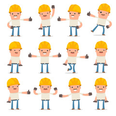 Set of Funny and Cheerful Character Handyman showing thumb up as