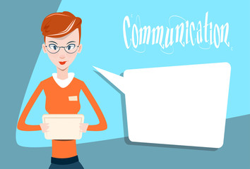 Woman Using Tablet Computer Send Message Internet Texting Chat Communication Flat Vector Illustration