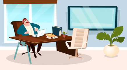 Business Man Boss Office Workplace Businessman Leader Manager Flat Vector Illustration