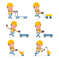 Set of Smart and Funny Character with cart, barrow, trolley for using in presentations, etc.