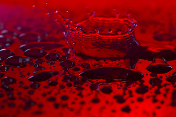 Drops, sprays, splashes of water on a colorful background