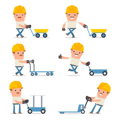 Set of Smart and Funny Character with cart, barrow, trolley for using in presentations, etc.