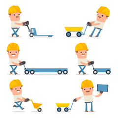 Set of Smart and Funny Character with cart, barrow, trolley for using in presentations, etc.
