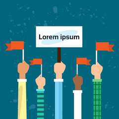 People Hands Group Hold Banner With Copy Space Flat Vector Illustration