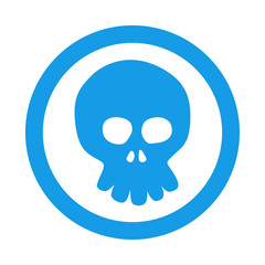 Icono plano caricatura de calavera frontal en circulo color azul