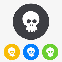 Icono plano caricatura de calavera frontal en circulo varios colores