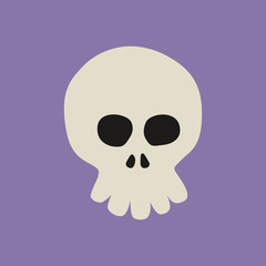 Icono plano caricatura de calavera frontal sobre fondo degradado