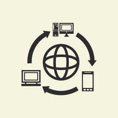 flat design computer and global connection icon vector illustration 