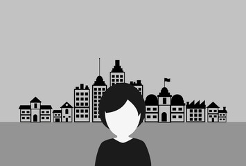 flat design woman with city background image vector illustration