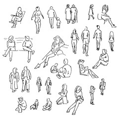 Set of doodle lined people.