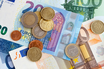 Money euro coins and banknotes