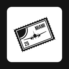 Air ticket to Miami icon in simple style isolated on white background. Travel and flights symbol
