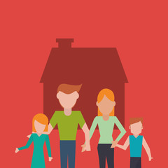 flat design traditional family in front of house image vector illustration