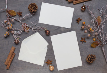 Christmas mock up with envelope and cards.