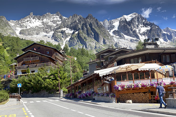 Entreves (Courmayeur), ITALY a beautiful village with new monte bianco skyway - obrazy, fototapety, plakaty