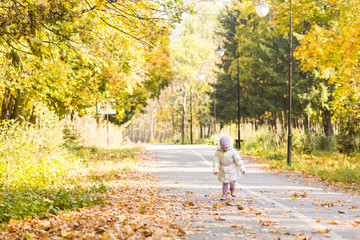 Fototapeta premium Little baby girl in the autumn park