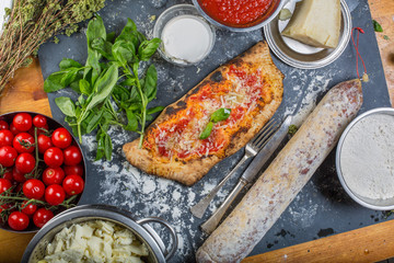 Traditional calzone italian pizza with tomato sauce, mozzarella