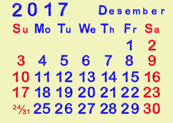 Календарь 2017 года со стеклянными числами