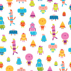 Abstract characters vector seamless pattern on white background