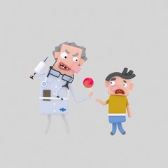 3d illustration. A embittered doctor giving injection to a child