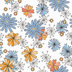 Fototapeta premium Doodle seamless pattern with various doodle flowers, leaves and branches.