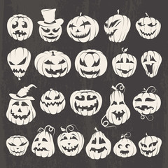 Hand-drawn Contours of Different Halloween Pumpkins on Chalkboard