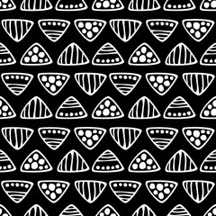 Seamless vector pattern. Black and white hand drawn endless background with ornamental decorative elements with ethnic, traditional motives. Series of Hand Drawn Ornamental Seamless vector Patterns