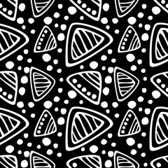 Fototapeta premium Seamless vector pattern. Black and white hand drawn endless background with ornamental decorative elements with ethnic, traditional motives. Series of Hand Drawn Ornamental Seamless vector Patterns