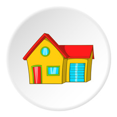 House with garage icon in cartoon style isolated on white circle background. Building symbol vector illustration