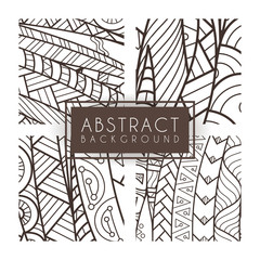 Set of four vector monochrome intricate patterns. Doodle. Zentangle. Monochromatic