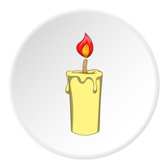 Candle icon in cartoon style isolated on white circle background. Light symbol vector illustration