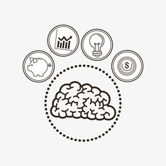 brain with economy related icons line design image vector illustration design 
