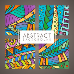 Set of four vector colorful intricate patterns. Doodle. Zentangle