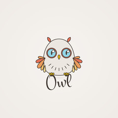 Lined owl logo or emblem. Vector illustration in line style