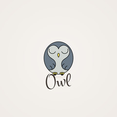 Lined owl logo or emblem. Vector illustration in line style