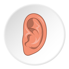 Ear icon in cartoon style isolated on white circle background. Organ hearing symbol vector illustration