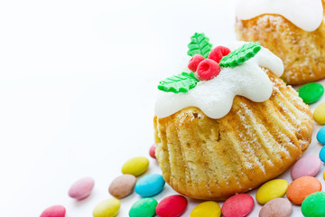 Christmas cupcake isolated on white background
