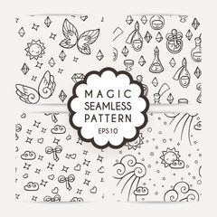 Set of simple seamless patterns with hand drawn elements.