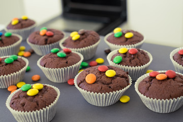 Homemade Chocolate Muffins in paper cups