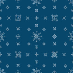 Snowflakes seamless vector pattern.Blue snow christmas background for wrapper